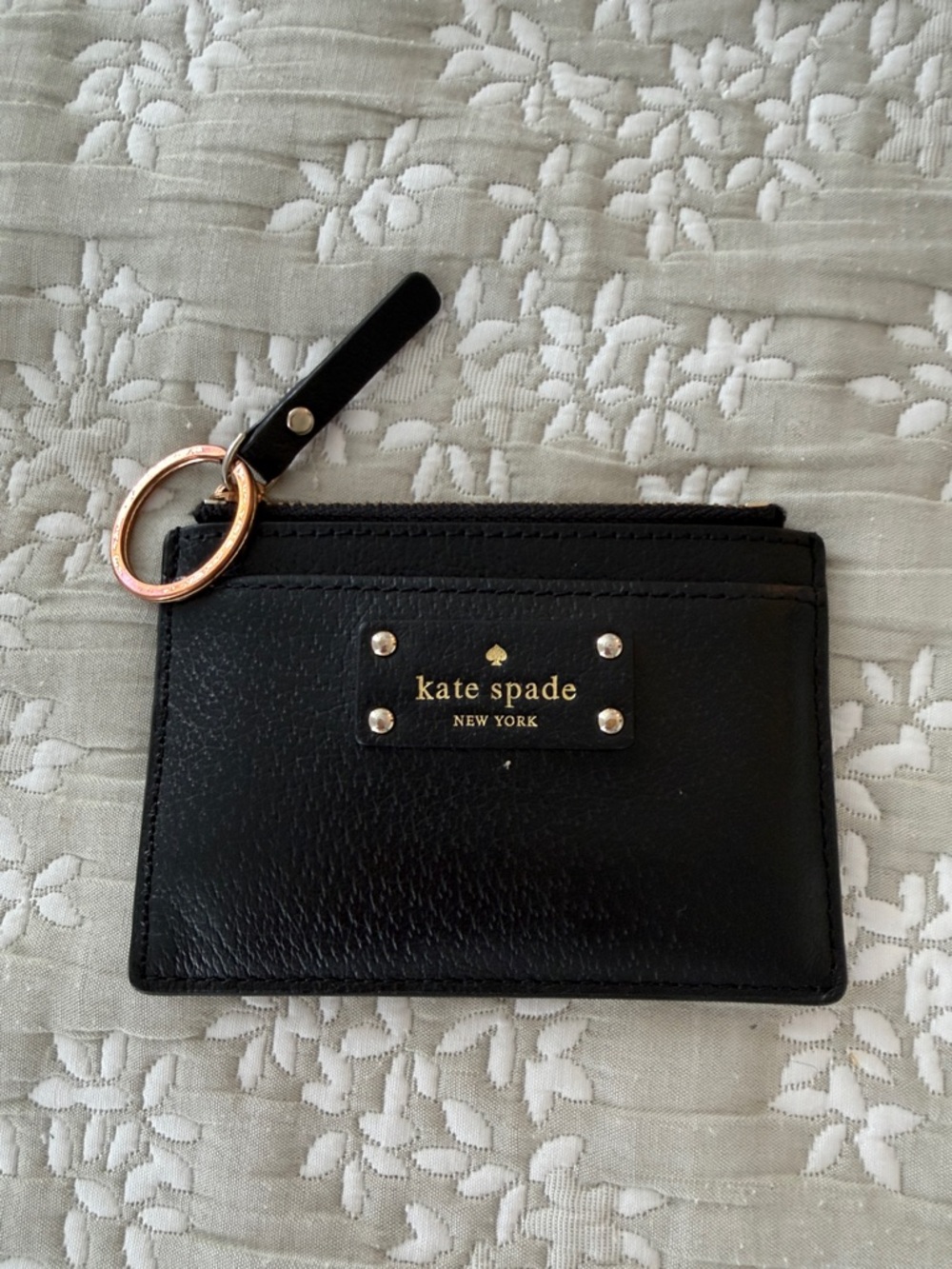 kate spade Black Leather Card Case with Gold Ring